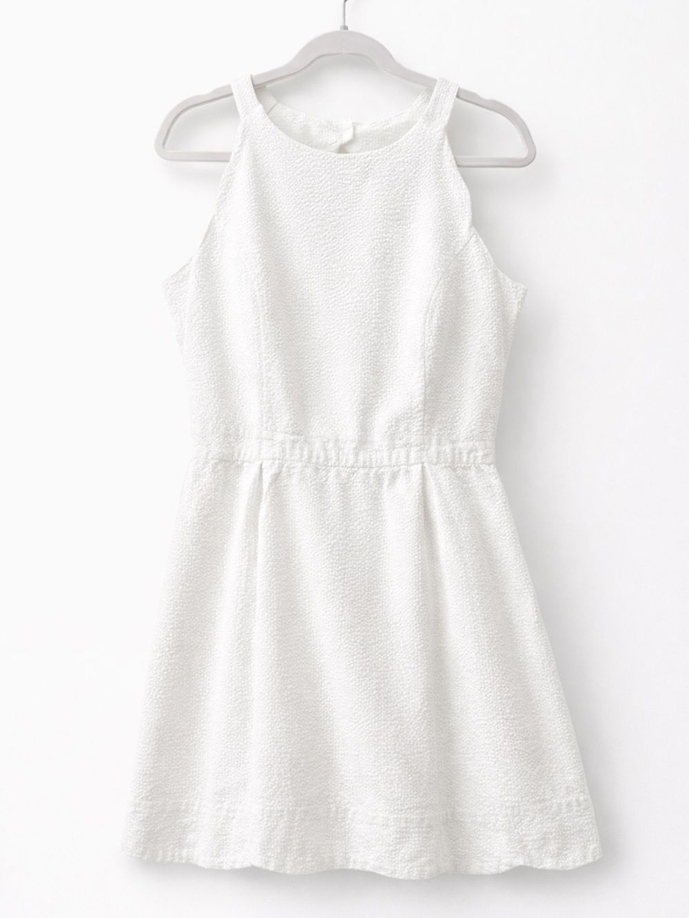 Lauren James White Textured Fit Flare Dress Large Sleeveless Lined USA made
